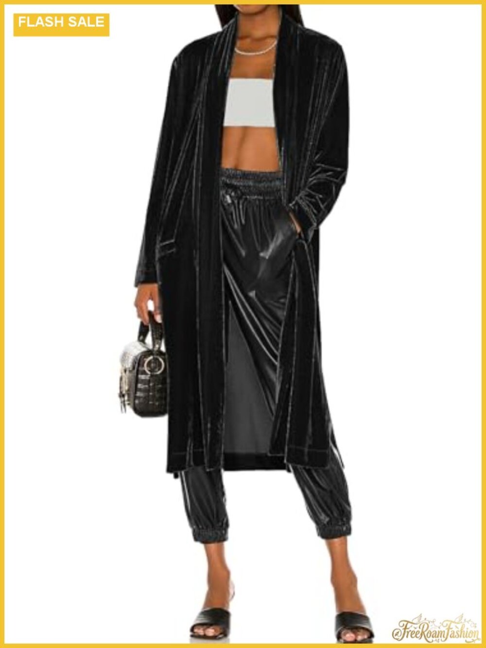 Velvet Open Front Long Cardigan Duster Coat Midi